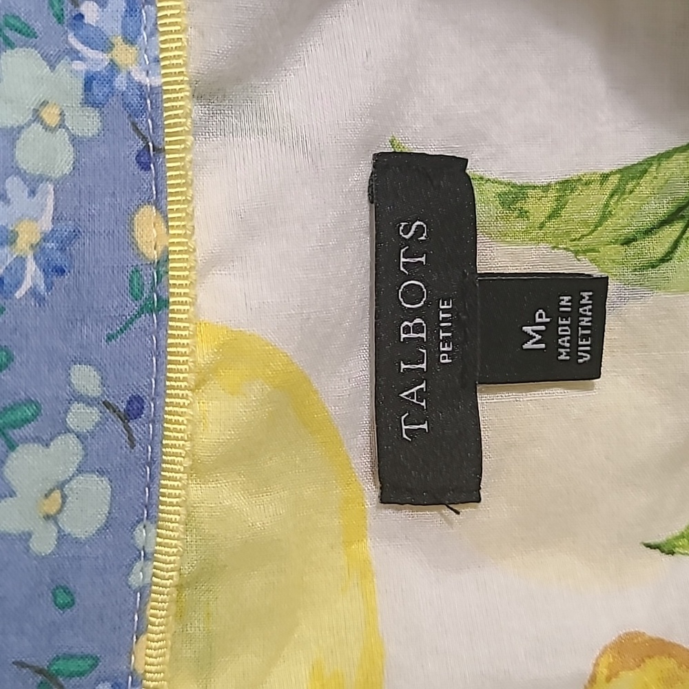 Talbots Cotton Lemon Blossom Print Button Down Top Size Medium Petite - Picture 3 of 7
